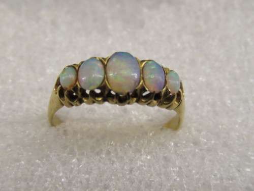 GOLD 18ct FIVE STONE OPAL RING  - Birmingham 1908