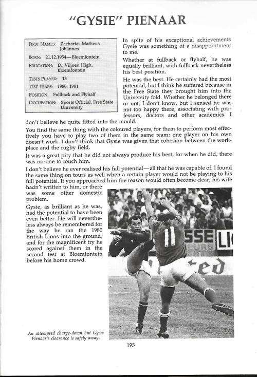 THE LEGENDS OF SPRINGBOK RUGBY 1889 - 1989 edited by K.CLAYTON