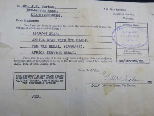 WW2 GROUP (4) - 8th ARMY. - S.A.ARMOURED CAR REGIMENT