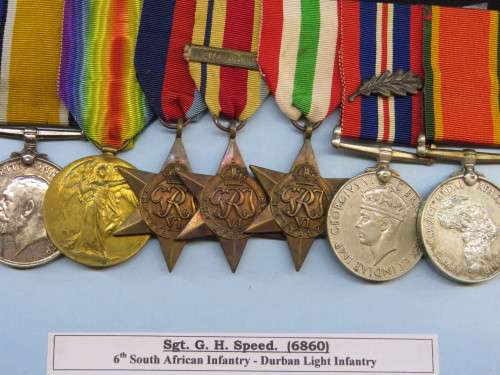 WW1 + WW2 SOUTH AFRICAN MEDAL GROUP (7)  -  M.I.D