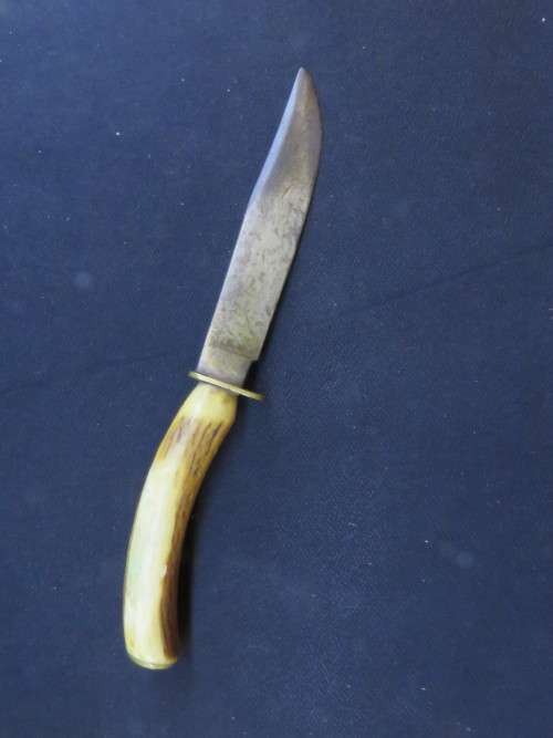 STAG HORN BOWIE KNIFE with LEATHER SCABBARD