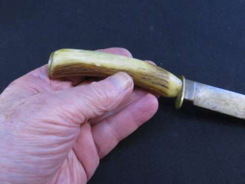 STAG HORN BOWIE KNIFE with LEATHER SCABBARD