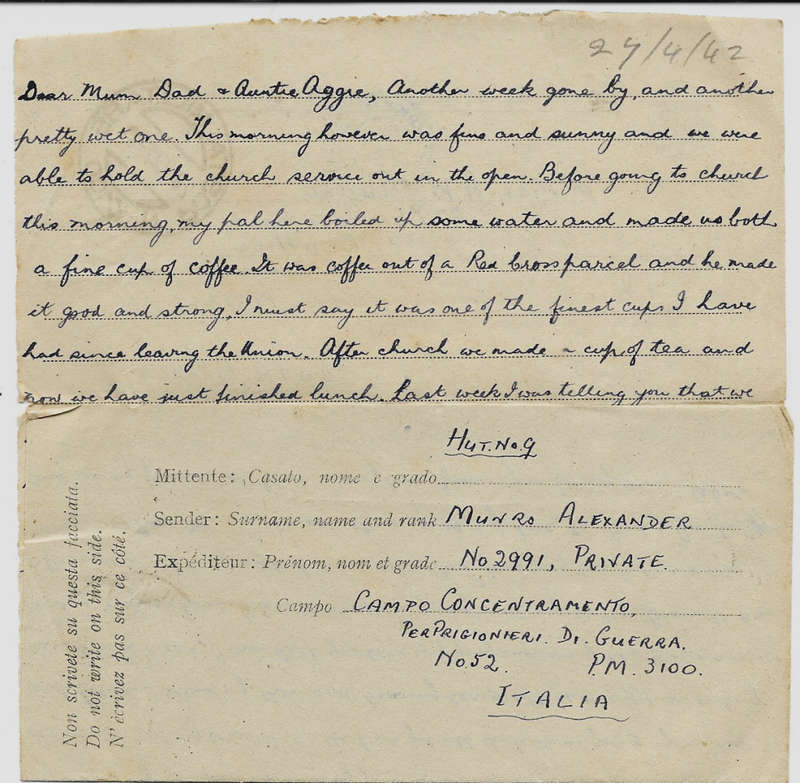 WW2 MEMORABELIA  (PERSONAL PAPERS OF A.MUNRO - P.O.W)