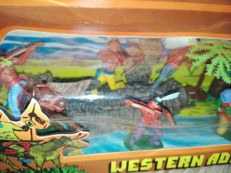 Vintage Plastic Cowboys and Indians Play Set, Boxed