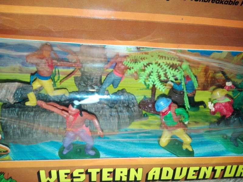 Vintage Plastic Cowboys and Indians Play Set, Boxed