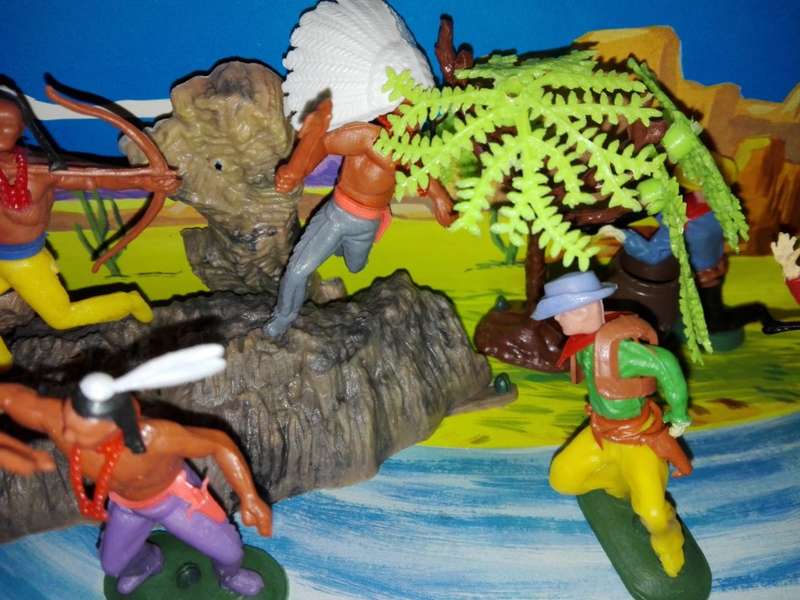 Vintage Plastic Cowboys and Indians Play Set, Boxed