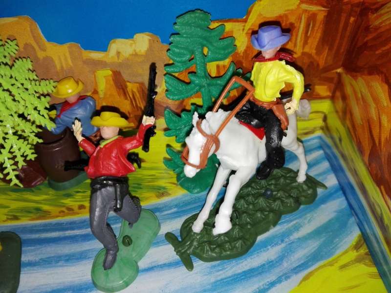 Vintage Plastic Cowboys and Indians Play Set, Boxed