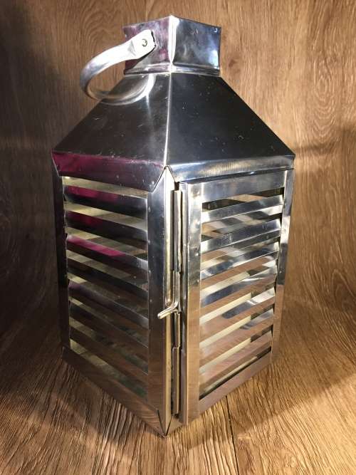 Decorative Stainless Steel & Glass Candle Lantern +/- 13cm x 29cm(Including handle)