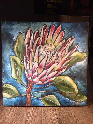 Protea - Oil on Board by Deirdre Botha 30x30cm