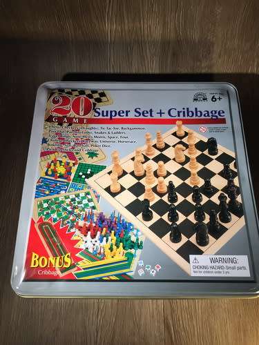20 Super Set Games & Cribbage in Metal Tin
