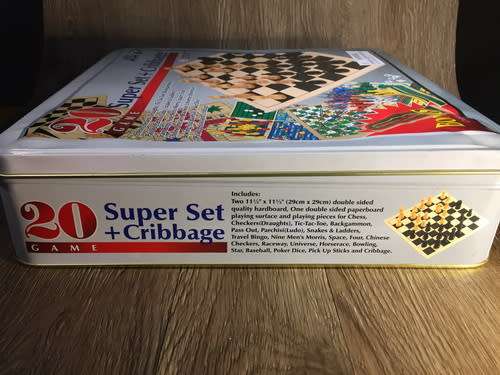 20 Super Set Games & Cribbage in Metal Tin