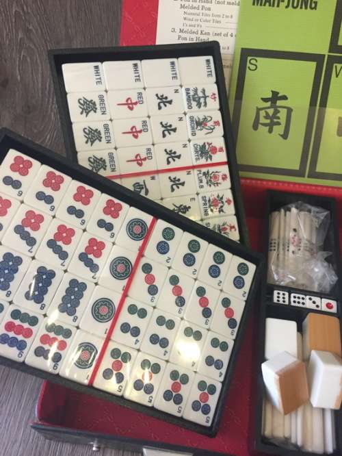 Vintage Mah-Jong Game, Bakelite or Hard Plastic with Bamboo Backing (New & Unopened)