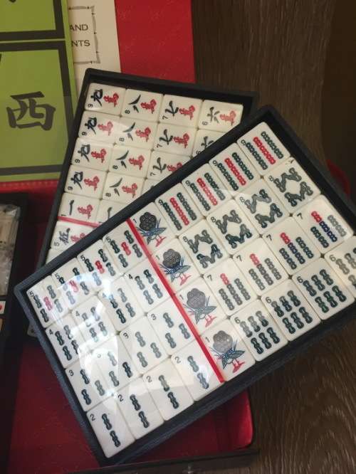 Vintage Mah-Jong Game, Bakelite or Hard Plastic with Bamboo Backing (New & Unopened)
