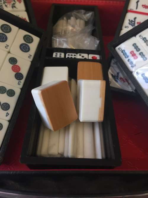 Vintage Mah-Jong Game, Bakelite or Hard Plastic with Bamboo Backing (New & Unopened)