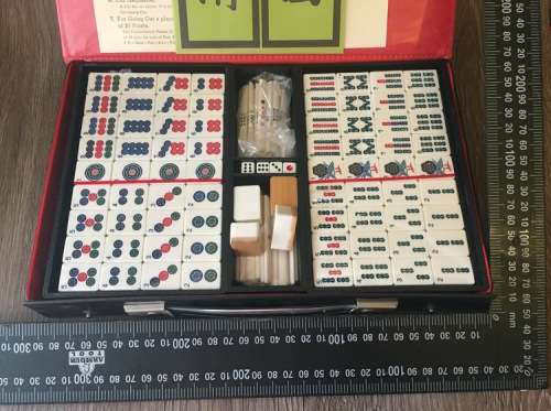 Vintage Mah-Jong Game, Bakelite or Hard Plastic with Bamboo Backing (New & Unopened)