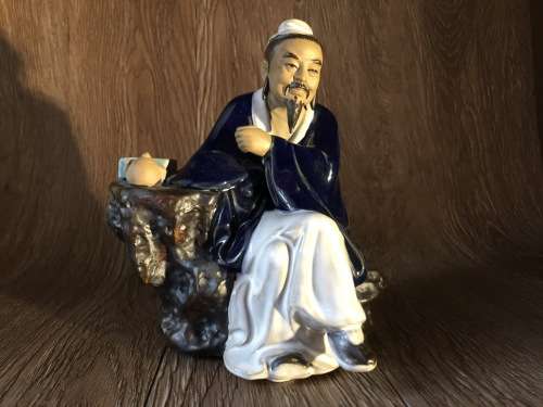 Highly Detailed Chinese Mudman Figure Drinking Tea