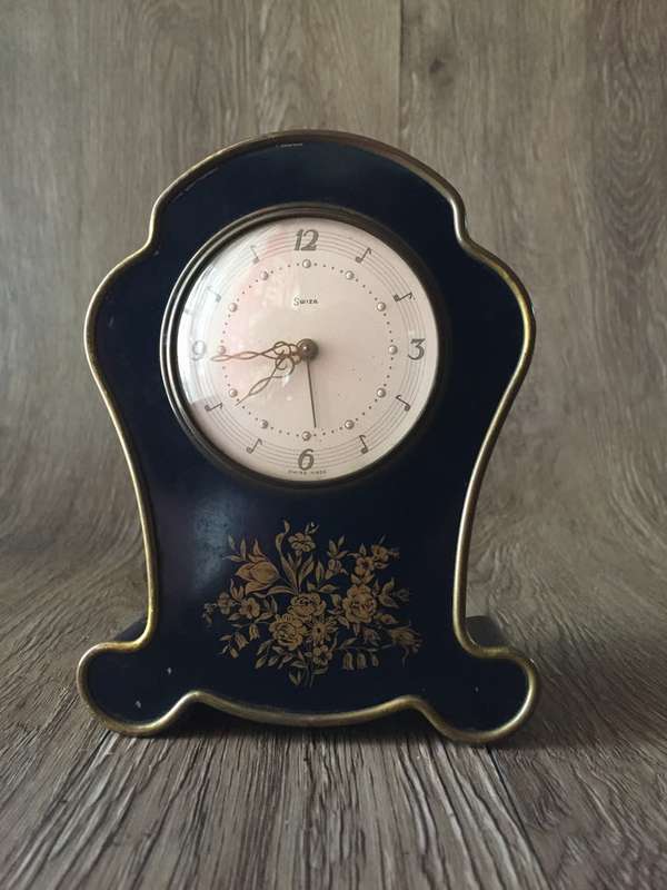 Vintage Swiza Metal Musical Clock, Swiss Made, Working