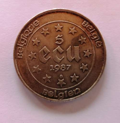 Large Belgium 5 Ecu 1987 Silver coin