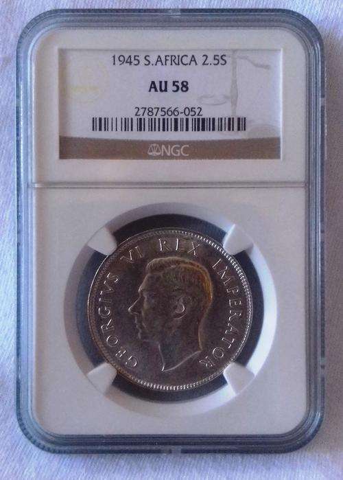 1945 2,5 Shillings, NGC graded AU58
