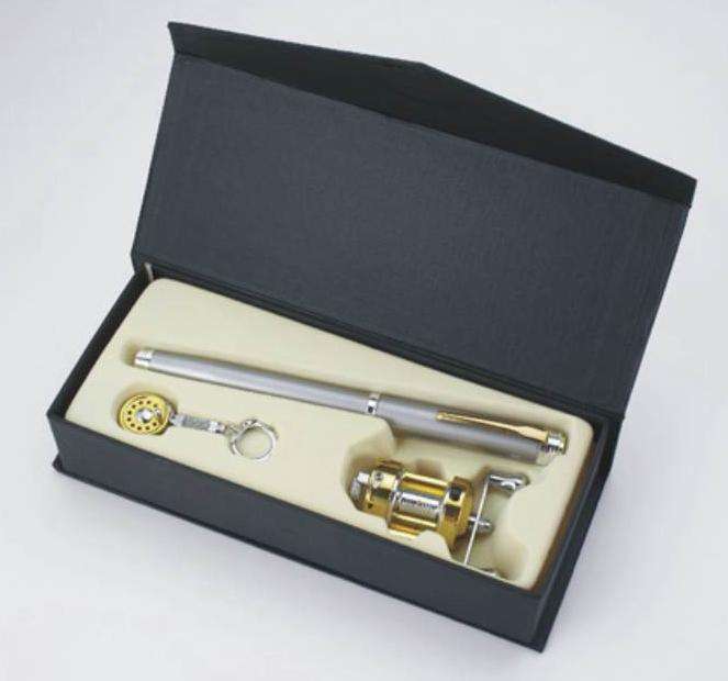 Pocket Pen Size Fishing Rod Gift Set with Flyreel Keyring - Multiplying Reel & Cardboard Box