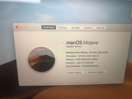 Macbook Pro 13.3 inch 256GB HDD 2.6GHZ Core I5 8GB DDR3 Ram ONLY 96 Cycles