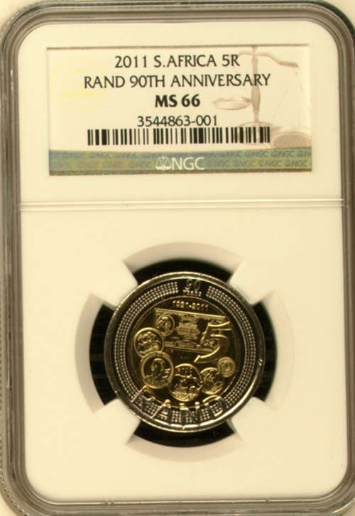 NGC GRADED MS66 - SARB 90th ANNIVERSARY 2011 R5 COIN