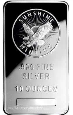 10 Ounces  .999 Fine Silver  (Sunshine Minting)