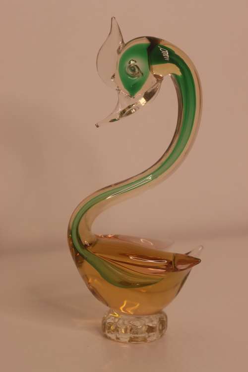 GLASS SWAN / DUCK--GREEN and ORANGE