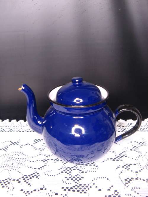BLUE ENAMEL TEAPOT