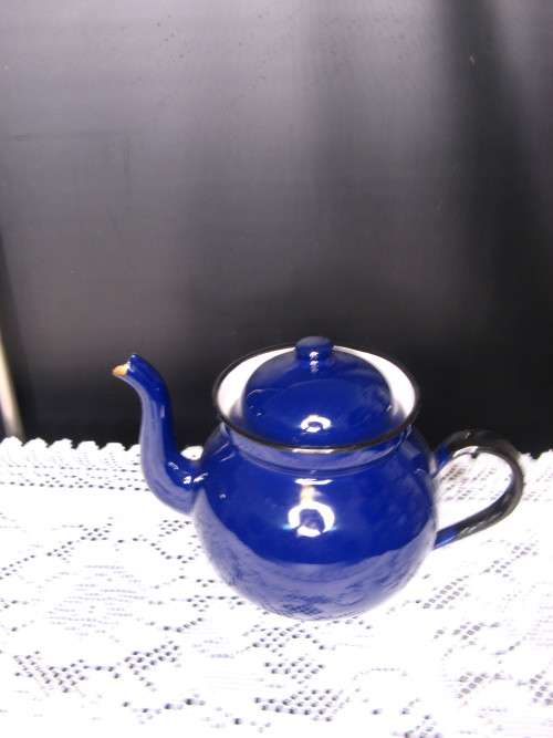 BLUE ENAMEL TEAPOT