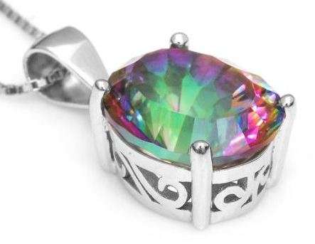 3.50ct Rainbow Fire Mystic Topaz Pendant in Solid 925 Sterling Silver & Rhodium Plated