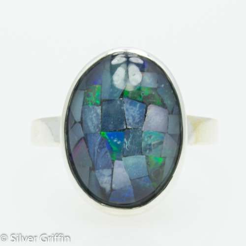 1.65cts NATURAL AUSTRALIAN OPAL TRIPLET ,925 SILVER RING, SIZE 7 1/4