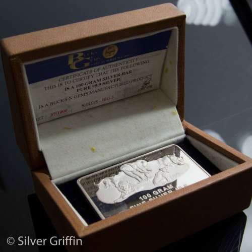 100 grams Bar Fine Silver 999 - Big Five series set 37/1000