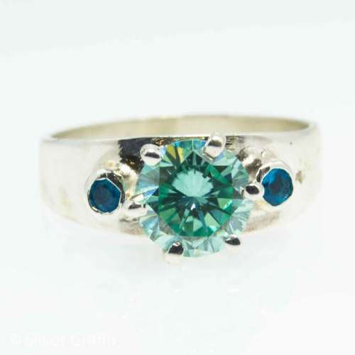 1.63ct  VS2 Fancy blue colour Round Cut Moissanite 925 Solid Silver Ring