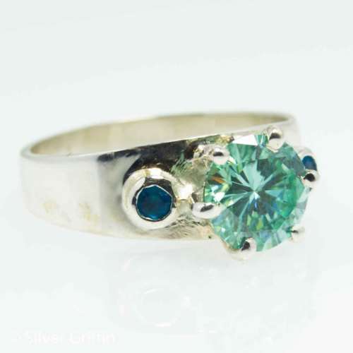 1.63ct  VS2 Fancy blue colour Round Cut Moissanite 925 Solid Silver Ring