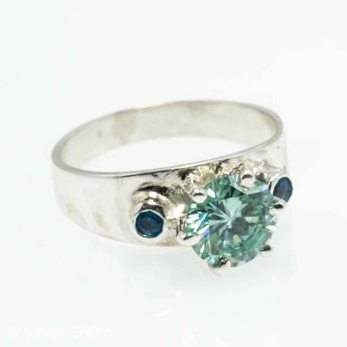 1.63ct  VS2 Fancy blue colour Round Cut Moissanite 925 Solid Silver Ring