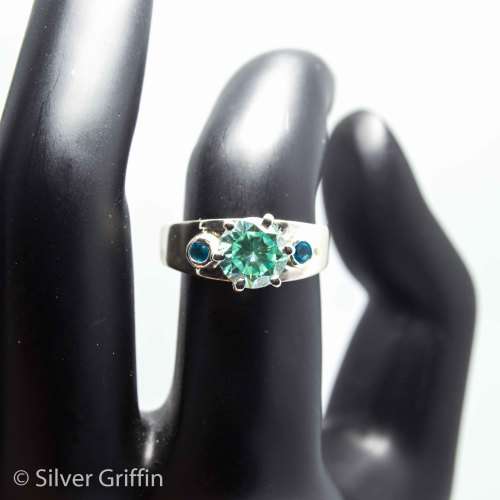 1.63ct  VS2 Fancy blue colour Round Cut Moissanite 925 Solid Silver Ring
