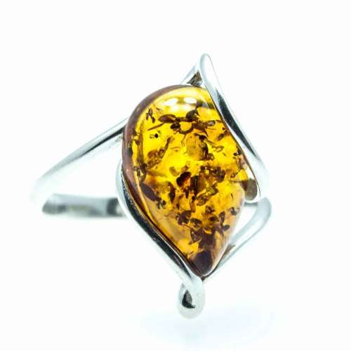 BALTIC AMBER "LIQUID GOLD" 925 SILVER RING IMPORTED FROM EUROPE