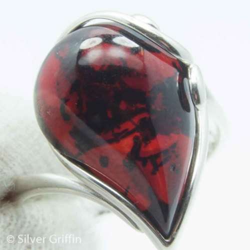 DARK COGNAC BALTIC AMBER 925 SILVER RING IMPORTED FROM POLAND