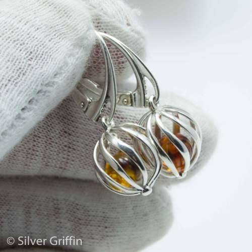 IMPORTED FROM POLAND BALTIC AMBER SOLID 925 SILVER EARRINGS