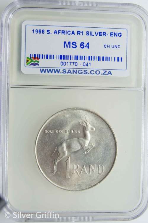 1966 SOUTH AFRICA R1 SILVER ENGLISH MS 64 SANGS GRADED