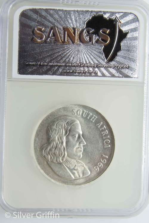 1966 SOUTH AFRICA R1 SILVER ENGLISH MS 64 SANGS GRADED