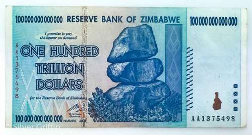 ZIMBABWE 100 TRILLION DOLLAR BANKNOTE