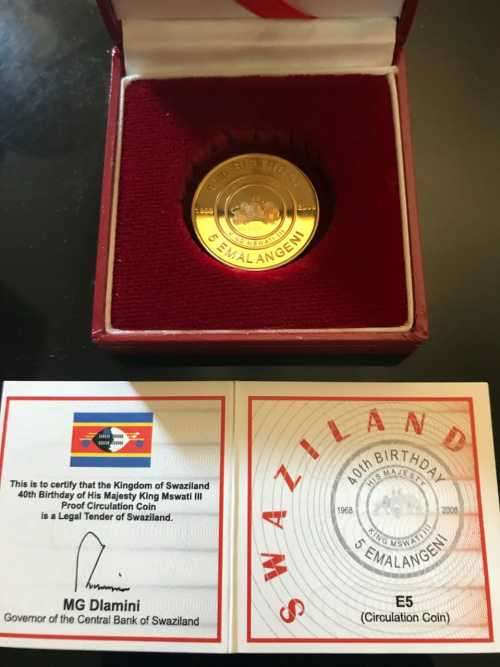 40th BIRTHDAY KING MSWATI PROOF CIRCULATION COIN . RARE