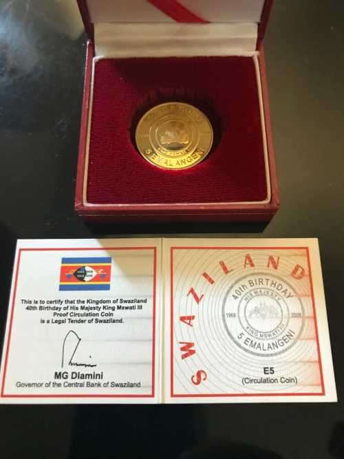 40th BIRTHDAY KING MSWATI PROOF CIRCULATION COIN . RARE