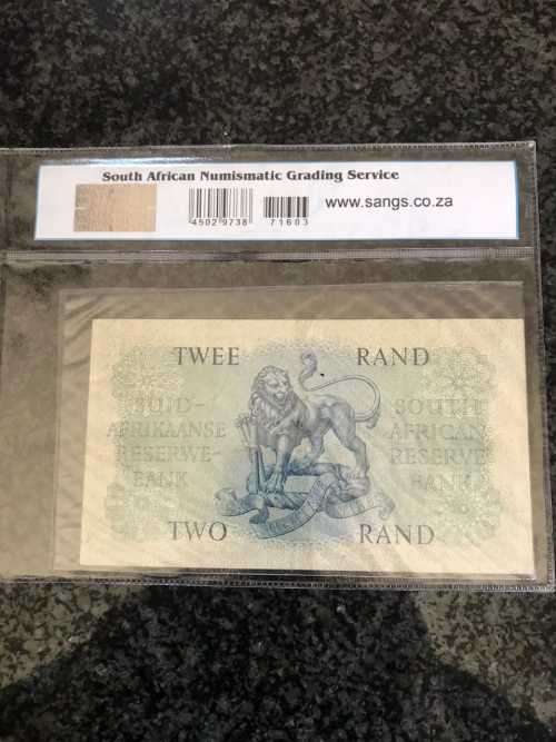 S.AFRICA TWO RAND FIRST ISSUE (AU50) GRADED BY SANGS