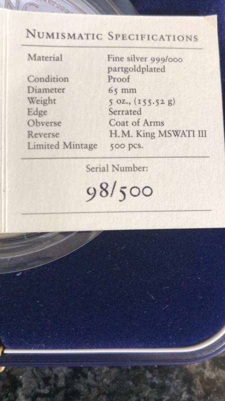 5 0z OF FINE SILVER 999. 30TH ANNIVERSARY.LIMITED MINTAGE