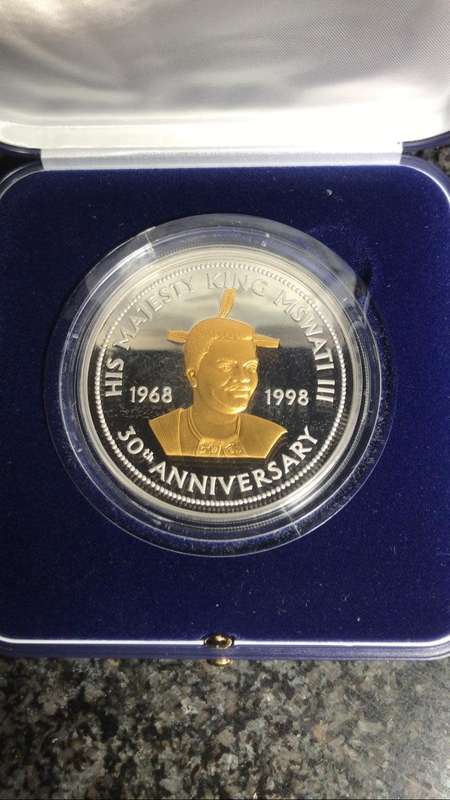5OZ FINE SILVER 999 .SWAZILAND 30th ANNIVERSARY COIN.