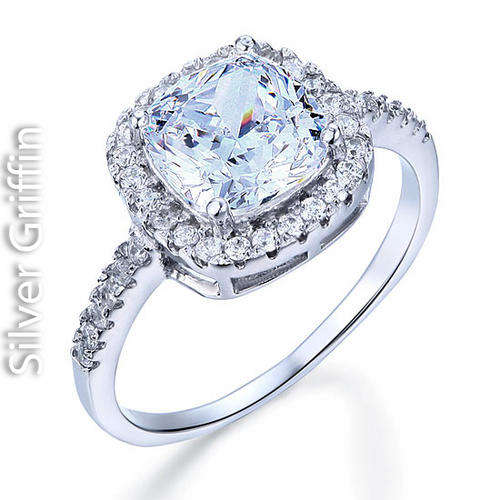 3 Carat Cushion Cut,Simulated Diamond, Solid 925 Sterling Silver, Ring Size 7