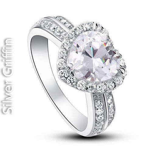 2 Carat Heart Cut Cr. Diamond 925 Sterling Silver Ring Size 8